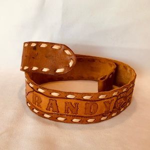 BROWN TOOLED LEATHER BELT  “RANDY” VINTAGE MEN’S or LADY’S  Size 32” 1 1/2” WIDE